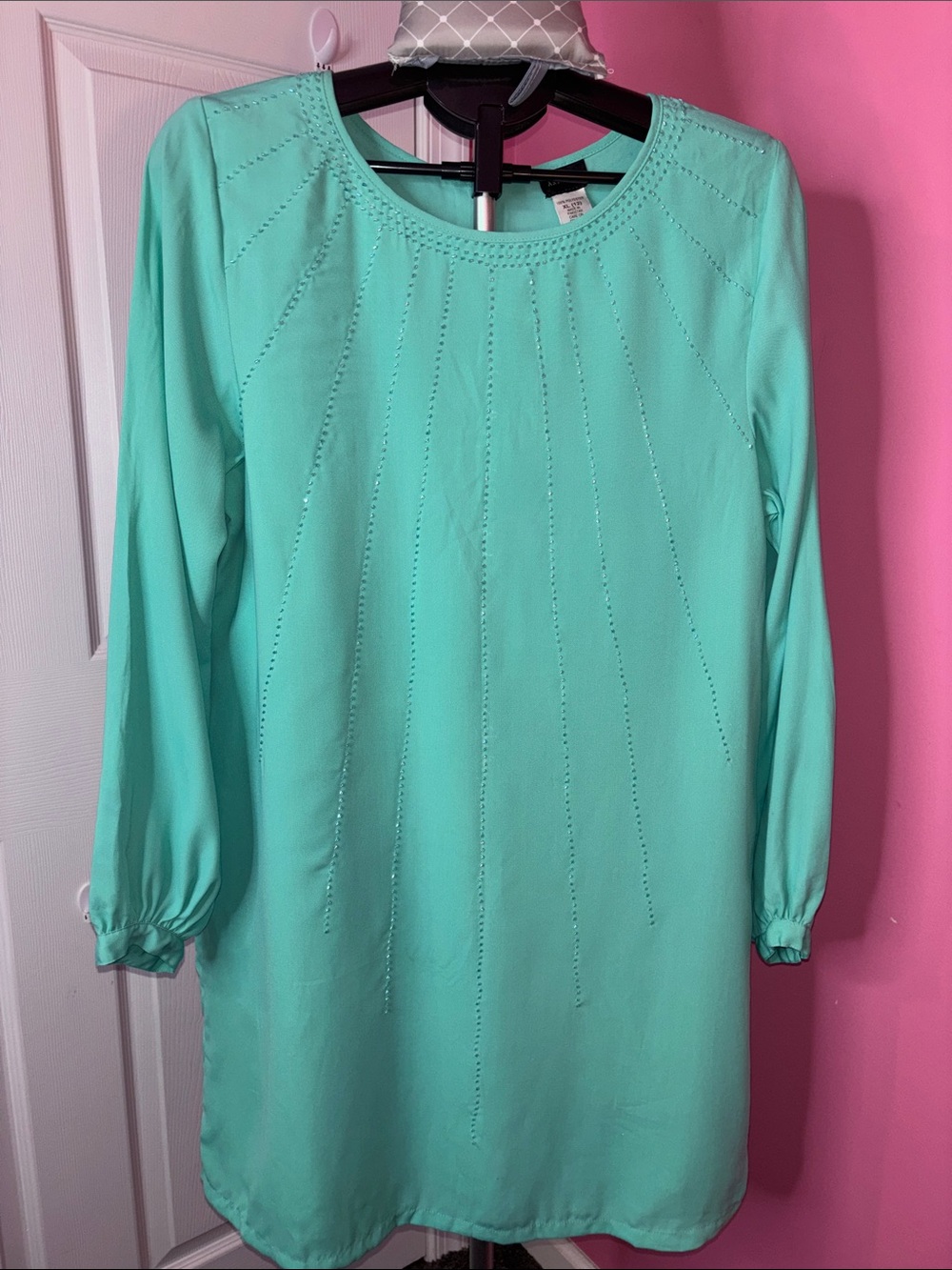 Artizara Mint Green Rhinestone Embellished Tunic Dress XL 42